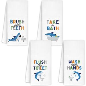 Shark Towels for Kids, Shark Kids Bath Decorative Towels 16x24 Sets of 4 - Toddler Boys Girls Bathroom Decor, Wash Your Hands Bathroom Decor