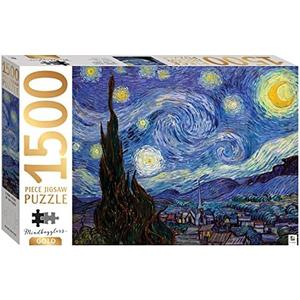 Mindbogglers Gold 1500-Piece Jigsaw Puzzle: Starry Night by Van Gogh - Jigsaws for Adults - Deluxe Jigsaw Puzzles - 33x26in - Intricate Puzzles - Advanced Jigsaws - Hobbies - Gold Foil Jigsaw Puzzles