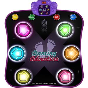 Flooyes Dance Mat Toys for 3-12 Year Old Kids, Electronic Dance Pad with Light-up 6-Button Wireless Bluetooth, Music Dance with 5 Game Modes, Birthday Toys Gifts for 3 4 5 6 7 8 9 10+ Year Old Girls