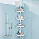 32-122inch Corner Shower Caddy Tension Pole All White, Rustproof Drill-Free Shower Shelves for Bathroom Bathtub Washbasin, Adjustable Shower Organizer with 4 Tier Patent Shelves & Towel Bars