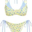 ZAFUL Women's Polka Dot Bikini Set Double Layer Halter Swimsuit Colorblock Side Tie 2 Piece Bathing Suit (Yellow, M)