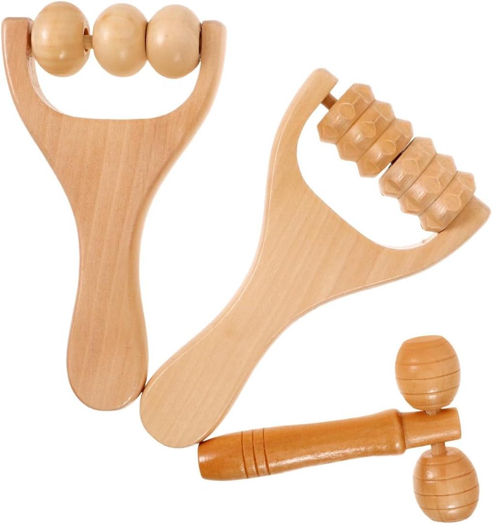 Ciieeo 1 Set 3Pcs Wooden Massage Roller Deep Tissue Massage Tool Multi-Functional Handheld Massager for Legs, Arms and Feet