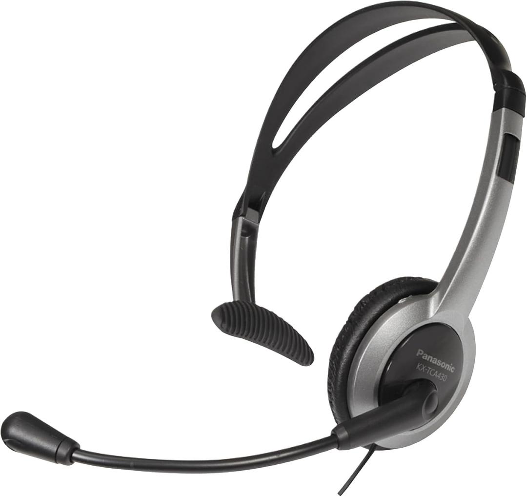 Panasonic Comfort Fit Headset for TCA Series Cordless Landline Phones, Foldable Headset with Flexible Noise-Cancelling Microphone and Volume Control, 2.5 mm Plug, Grey/Silver KX-TCA430
