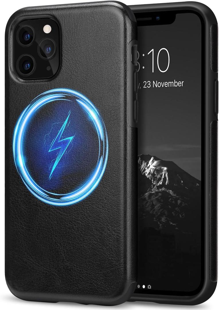 TENDLIN Magnetic Case Compatible with iPhone 11 Pro Max Case Premium Leather TPU Hybrid Cover (Compatible with MagSafe) Black