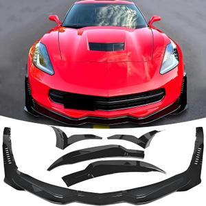 Front Bumper Lip Splitter Spoiler + Side Winglets Fit for Chevy Corvette C7 1LT/ 2LT/ 3LT/ Z06/ Z51/ Stingray/Grand Sport 2014-2019 Gloss Black 4pcs Exterior Accessories Air Chin Body Kit