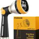 FANHAO Garden Hose Nozzle, 100% Heavy Duty Metal Spray Nozzle with Thumb Control, High Pressure Water Nozzle with 8 Adjustable Spray Patterns for Watering Plants, Washing Cars and Showering Pets