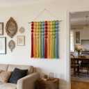 KaloKalo Macrame Wall Hanging Extra Large Handmade Tapestry Boho Decor Natural Cotton Rope Ball Textile Fiber Yarn Colorful Wall Art for Livingroom Bedroom Wedding Party 35.4" L by 33.8" H - Rainbow