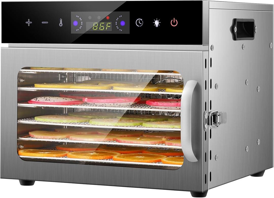 Electric Food Dehydrator with 8 Stainless Steel Trays, Household Fruit Dehydrator,Adjustable Temperature up to 167°F, 48-Hour Timer for Jerky, Fruit