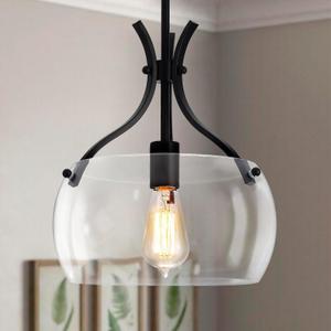 Glass Pendant Light Kitchen Island, 11.8" Industrial Hanging Light Fixture, Black Pendant Lighting with Glass Shade for Dining Room Kitchen Sink Hallway Entryway