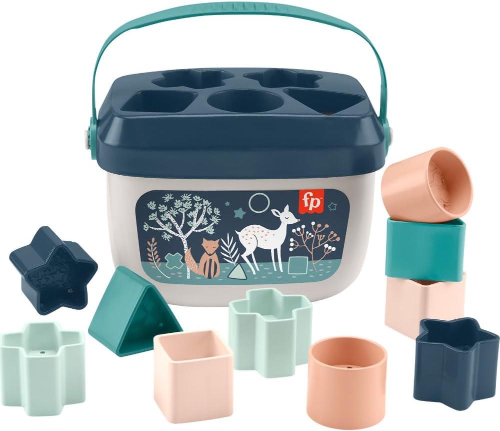 Fisher-Price Stacking Toy Baby's First Blocks Set of 10 Shapes for Sorting Play for Infants Ages 6+ Months, Navy Fawn 
