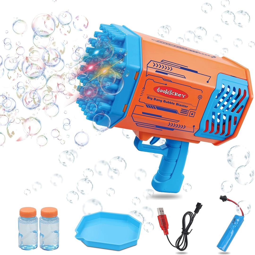 Doohickey Bubble Blaster Kid Toy, Rechargable Bubble Making Gun, 1000 Bubbles per Minute, 2 Bubble Solution, Perfect for Birthday Parties, Pools, Photos, and Videos
