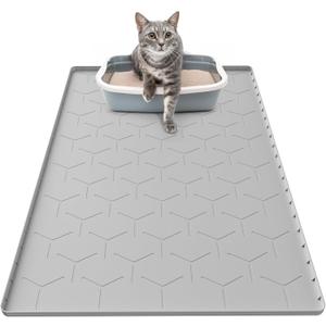 Cat Mat for Litter Box, Large 34" X 22" Cat Litter Mat, Waterproof Silicone Pad for Floor, Gray (Grey)