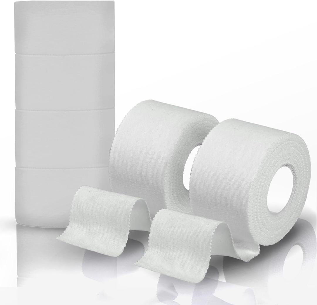 Athletic Tape, White Cotton Elastic Sports Tape, Very Strong Easy Tear No Sticky Residue Tape for Ankle, Wrist, and Injury Taping, Suitable for Climbing, Basketball1.5in*10yd (White, 6 Pack)