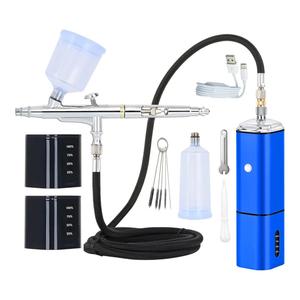 Cordless Airbrush Kit with Compressor Dual Action Rechargeable Detachable Air Brush Gun Portable for Makeup Art Painting Craft Cake Tattoo Model Barber with Two Replacement Batteries