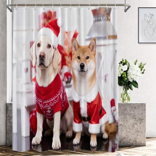 Shrahala Christmas Dog Cat Decorative Shower Curtain, Cute Dachshund Doxie Dog Shower Curtain for Shower Stall Bathtubs Bathroom Decor Waterproof Funny Shower Curtain with Grommets 72x72 inch