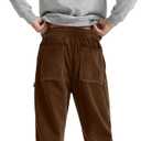 Comdecevis Mens Corduroy Pants Stretch Joggers Tapered Elastic Waist Drawstring Cargo Casual Baggy Sweatpants with Pockets (Brown, XXL)
