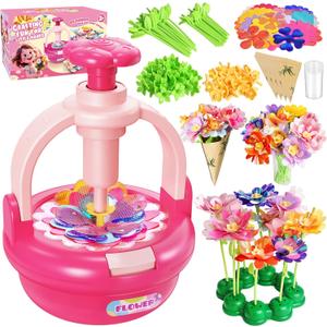 Einailvk Fabric Flower Bouquets Toys, DIY Flower Making Kit for Kids 3 4 5 6 7 8 9 10 11 12 Year Old Girl Birthday Christmas Gift, Art and Crafts Kit Toys for Girls 3-12 Year Old (Pink)