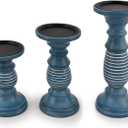 Candleholder Sets Mango Wood Blue Distressed Finish for Rustic, Vintage, and Antique Style Interior Designs for Table Centerpieces Brown Home Decor Kitchen