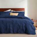 Bedsure King Size Quilt - Stitch-Free Ultrasonic Quilting, Lightweight Navy Blue Comforter, All-Season Bedspread & Coverlet, Modern Floral Pattern, Soft 3 Piece Machine Washable Bedding, 106" x 96" | Stitch-Free Quilting, Ultra Soft, Lightweight, Machine Washable, Pet-Friendly