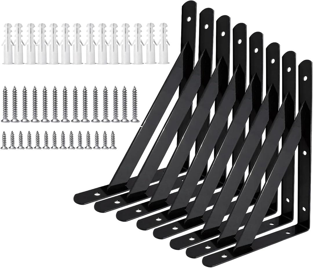 Heavy Duty Shelf Brackets Wall Mount Steel Bracket Wall Brackets for Shelves (Black, 18 x 12 Inch-4 Pairs)
