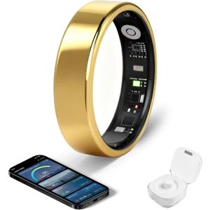 Smart Ring - Free Heart Rate SpO2 Sleep Tracker | No Subscription | IP68 Waterproof Fitness Tracker | 24/7 Activity Monitor | Step Counter & Stress Tracking | Sleep & Workout (Gold, 9)