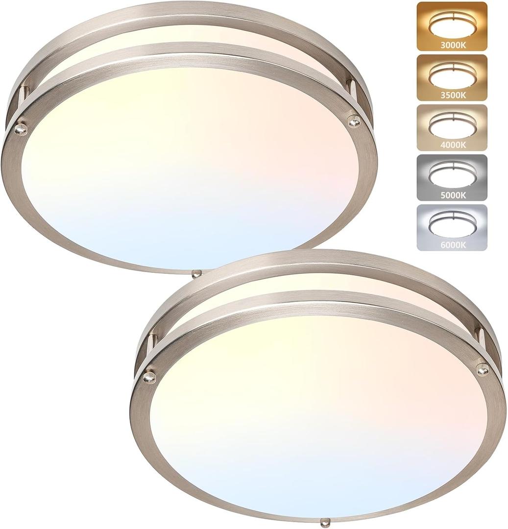 AKAARI Flush Mount Ceiling Light - 2 Pack 14″‌ 36W 3000K/3500K/4000K/5000K/6000K Dimmable Led Ceiling Light Fixture for Kitchen Hallway Bedroom Bathroom (2, Brushed Nickel, 14 Inch)