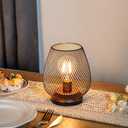 TRIROCKS Set of 4 Battery Operated Lamp LED Table Lantern, Metal Cage Cordless Lamps with LED BulbVintage Decorative Outdoor Lantern for Weddings, Parties, Patio, Events for Indoors Shelf Decor