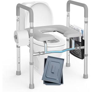Raised Toilet Seat with Handles -HSA 400LB Adjustable Width Height Elevated Toilet Seat Riser for Seniors with Cozy Padded Armrests Handles Paper Holder Bedside Commode for Elderly, Silver