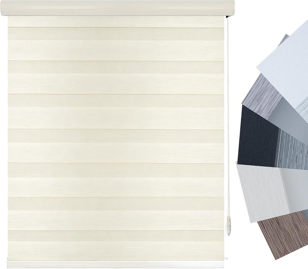 ShadesU Zebra Blinds for Indoor Window Roller, Zebra Shades for Windows Privacy Light Filtering Shades (Maxium Height 72inch) (Cream Color)(Width 76 inch) (08- Cream-crd)