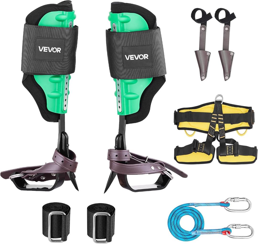 VEVOR Tree Climbing Spikes Set, HeightAdjustable Tree Climbing Gear with Straps & Waist Harness, 350 lbs Load Capacity, Heavy Duty Steel Climb Spurs Arborist Equipment for Fruit Picking Hunting