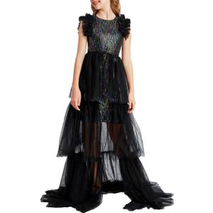 GRACE KARIN Girls Sequin Dress Formal Pageant Sparkle Party Ruffle Prom Maxi Dress Size 5-14Y (10-12 Years, Black Multicolor)