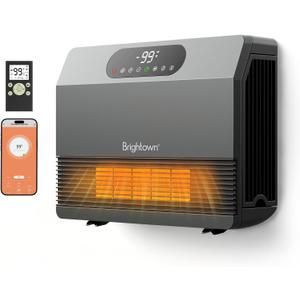 Brightown Smart Wall Heater, 1500W Electric Space Heater for Indoor Use, 5 Optional Modes, Adjustable Thermostat, Remote Control, Energy Efficient Easy-Mount Heater for Bedroom, Works with Alexa, Grey