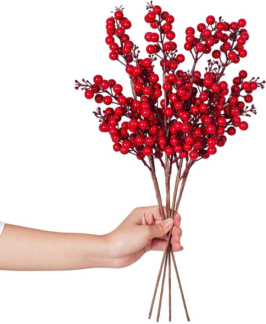 Lvydec 2 Pack Artificial Red Berry Stems Clearance - 19.5 Inch Christmas Holly Berry Branches for Holiday Home Decor and Crafts