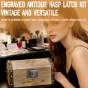 4 Sets Engraved Antique Hasp Latch Buckle and Vintage Engraved Hinge with Matching Screws Kit Bronze Rectangle Lock for Repair and Decorative Wooden Cases