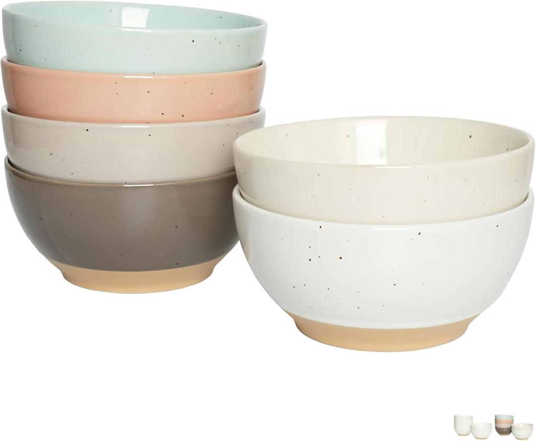 Bosmarlin Small Ceramic Dessert Bowls, 16 Oz, Set of 6, Dishwasher and Microwave Safe, For Cereal, Ice Cream, Soup, Salad, Rice (Multicolor)