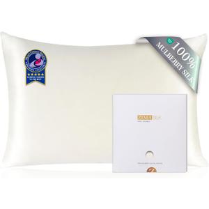 ZIMASILK 100% Pure Mulberry Silk Pillowcase for Hair and Skin Health,Soft and Smooth,Both Sides Premium Grade 6A Silk,600 Thread Count,with Hidden Zipper,1pc(Standard 20''x26'',Ivory)