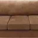 Sofa Cover 4 Piece T Cushion Sofa Slipcovers Thick Velvet Couch Cover Furniture Protector Stretch Sofa Covers for 3 Cushion Couch with 3 Individual T Cushion Covers Washable, Camel