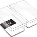 BINO | Plastic Storage Bins, Large - Shallow | THE HANDLER COLLECTION | Multipurpose Organizer Bins | Kitchen Pantry Organizers and Storage | Clear Containers for Organizing Home | Freezer Organizer (2PK SHALLOW - LARGE - 12 x 8 x 4)