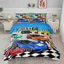 Axolotl Racing Car Bedding Set Twin,Cool Speed Race Car Down Comforter for Kids Boys Girls Teens,Car Theme Quilt with Three Cars Arrive at Finish,1 Comforter and 2 Pillowcases