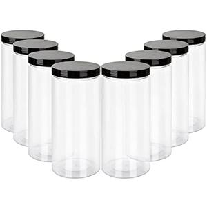 8Pack 32Oz Clear Plastic Jars with Black Lids, Large Clear Empty Plastic Jars Round Food Grade Containers, BPA Free PET Container Pantry, Home and Kitchen Storage