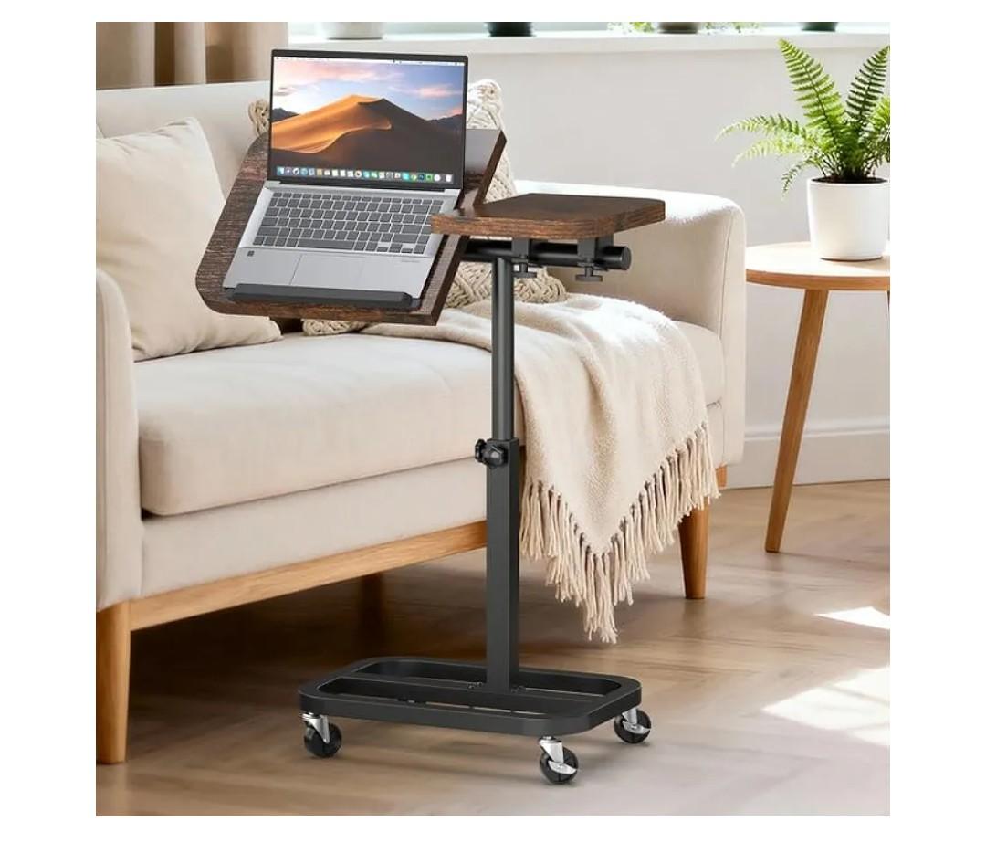 Wheels, Adjustable Height and Tilt Top Stable Mobile Over-Bed Table for Home Use - Brown