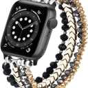 MOFREE Beaded Bracelet Compatible with Apple Watch Band 38mm/40mm/41mm/42mm, Fashion Elastic Stretch Women Bands for iWatch Series 11/10/9/8/7/SE/6/5/4/3/2/1 iPhone Watch Strap Bands (Black/Gray/Gold)