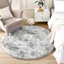 OPPODREAM Round Rugs 4ft for Play Room, Ultra Soft Circle Rug for Bedroom, 4 ft Fluffy Kids Carpet with 0.4" Thick Non-Slip Backing, Long Pile Shag Carpet, Fuzzy, Shaggy, Tie-dye Light Grey & Grey