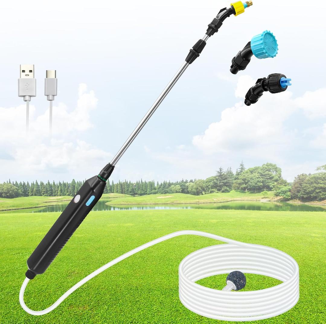 Battery Powered Sprayer Wand, 23.6" Telescopic Wand with 10FT Hose for Garden Spraying (3 Nozzles)