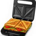 OVENTE Electric Sandwich Maker with Non-Stick Plates, Indicator Lights, Cool Touch Handle, Easy to Clean and Store, Perfect for Cooking Breakfast, Grilled Cheese, Tuna Melts and Snacks, Black GPS401B