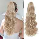 24" Ponytail Extension, Long Curly Wavy Claw Clip and Natural-Looking Synthetic Hairpiece, Voluminous Pony TailHair Extensions for Women Daily Wear. (Medium Blonde With Beige Highlight, 24Inch)