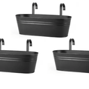 Dahey 3 Pcs Metal Hanging Flower Pots for Railing Fence Outdoor Planter 15.7 Inch Hanging Bucket Pots Countryside Window Flower Plant Holder with Detachable Hooks for Garden Yard Home Decor,Black