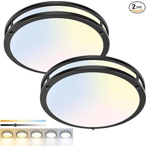 hepside 13inch Flush Mount Ceiling Light Fixture 2 Pack, Dimmable & 5 Color Temperatures Ceiling Light Black, 24W 3000K 3500K 4000K 5000K 6500K Adjustable Ceiling Lamps for Bathroom Bedroom Hallway