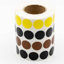 Perco Fluorescent 1-Inch Round Circle Dot Sticker Labels - Multi-Roll Pack (4 Rolls, 1,000 Labels Each) - Permanent Adhesive, Vibrant Colors, Strong Hold - Perforated for Easy Use -, Yellow, Black, Black, Brown