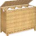 Laundry Hamper with 4 Removable Liner Bags; 176L Handwoven Rattan Laundry Basket with Lid & Heightened Feet; Clothes Hamper with Side Handles, 176L-4 Section